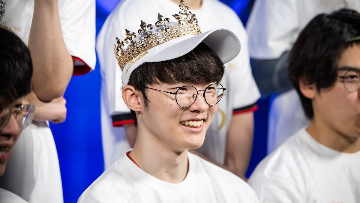 Faker of T1 is seen backstage after victory at the League of Legends World Championship 2024 Finals on Novemeber 02, 2024 in London.